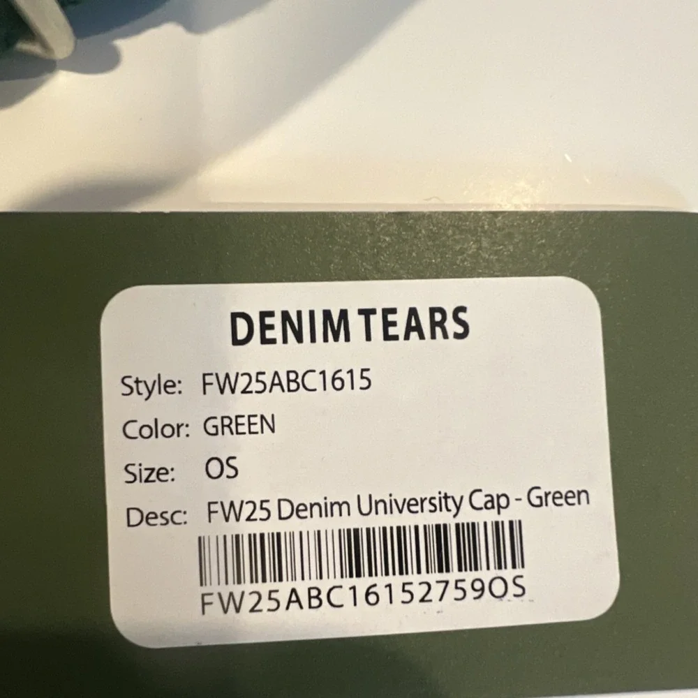 Denim Tears Green Adjustable College Baseball Cap Men One Size Casual Solid